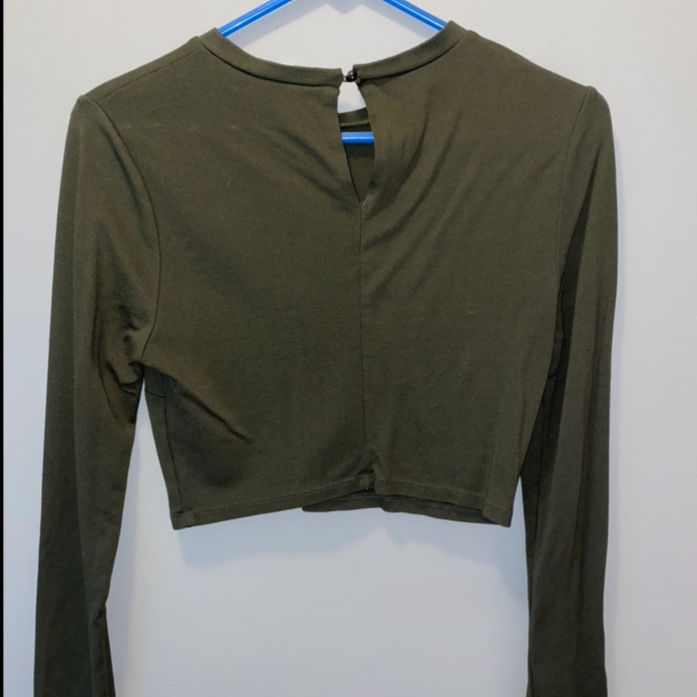 Charlotte Russe crop top, olive green, long sleeve, button in the back
